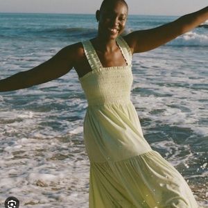 Abercrombie Women's Smocked Bodice Easy Maxi Dress in lime green